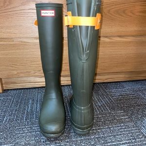 Olive green and orange Hunter Boots